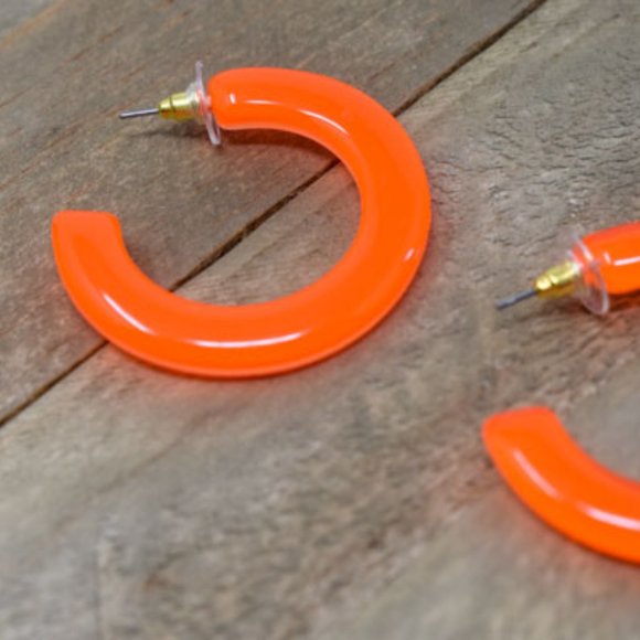 1.75" Retro Translucent Neon Orange Hoop Earrings - Picture 12 of 12
